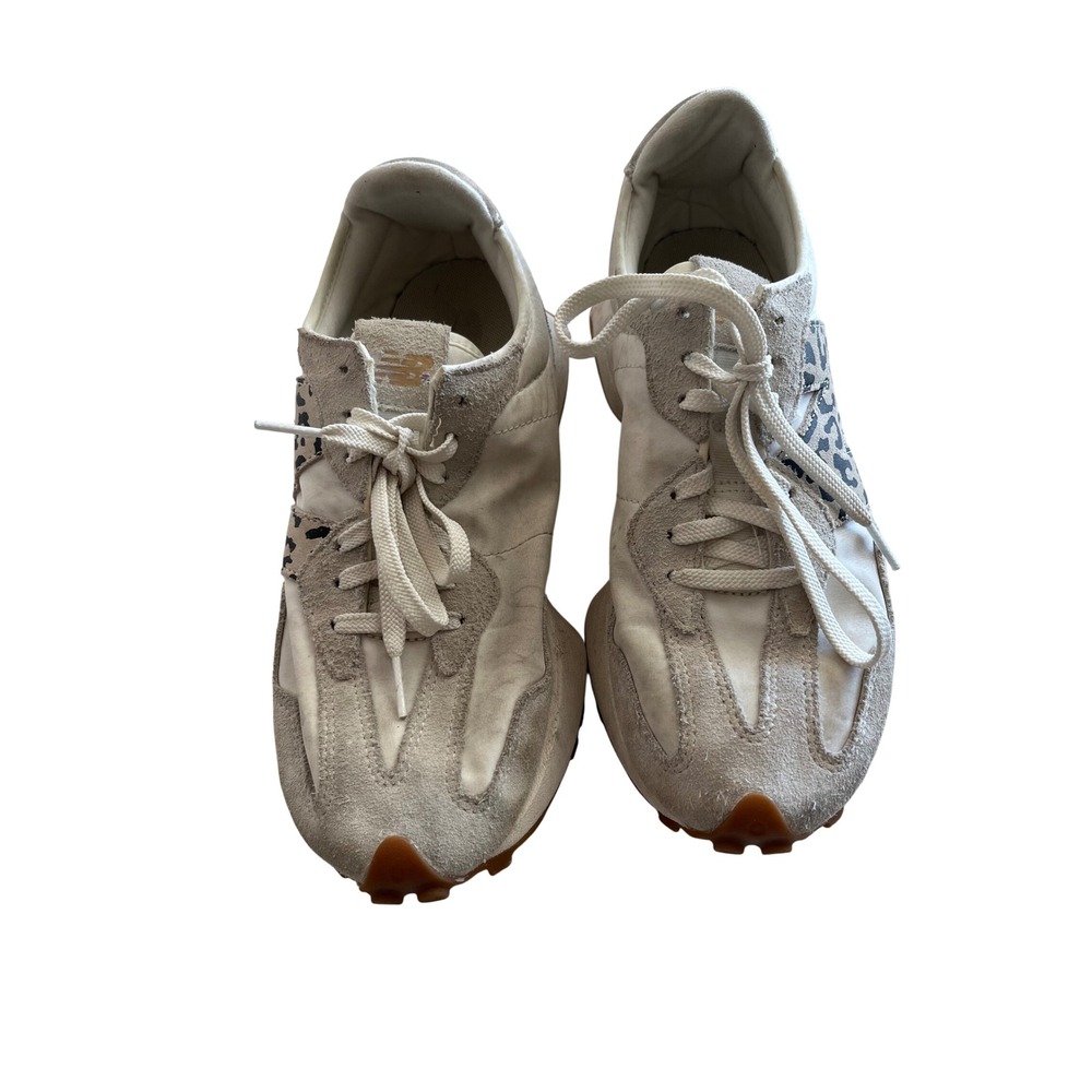 New Balance 327 Women Leopard Print Suede Sneakers Cream White WS327LF1